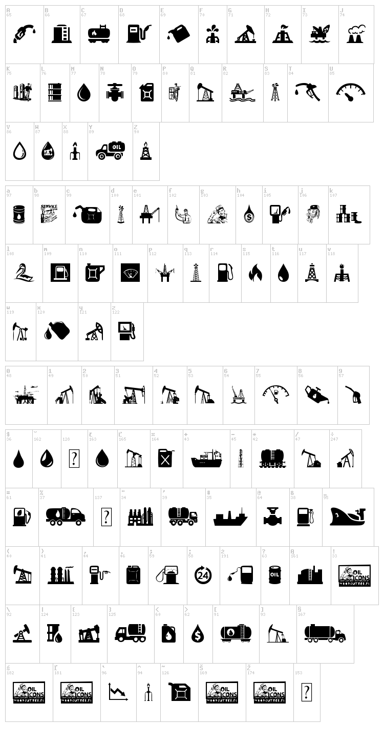 Oil Icons font map